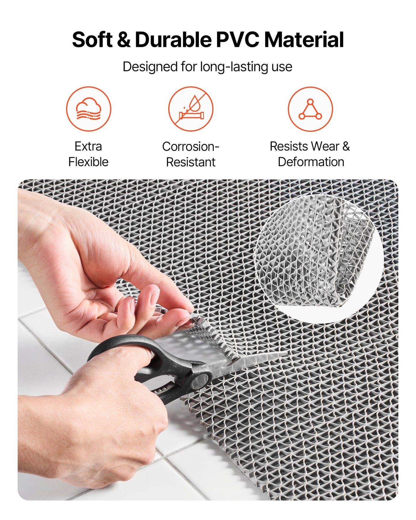 Drainage Mat, 90 x 500 cm, PVC Non Slip Commercial Floor Mat, Wet Area Water Drain Splash Matting Hollow Doormat Roll, for Outdoor Indoor Restaurant Swimming Pool Patio Bathroom Washroom, Gray