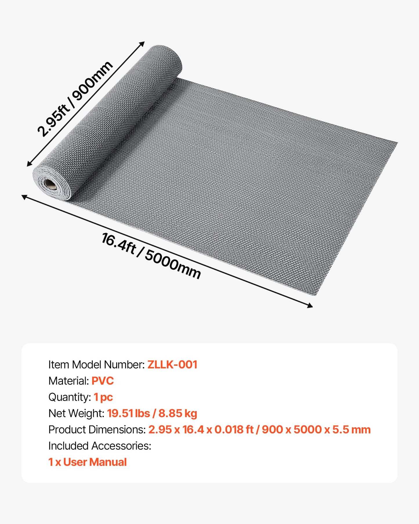 Drainage Mat, 90 x 500 cm, PVC Non Slip Commercial Floor Mat, Wet Area Water Drain Splash Matting Hollow Doormat Roll, for Outdoor Indoor Restaurant Swimming Pool Patio Bathroom Washroom, Gray