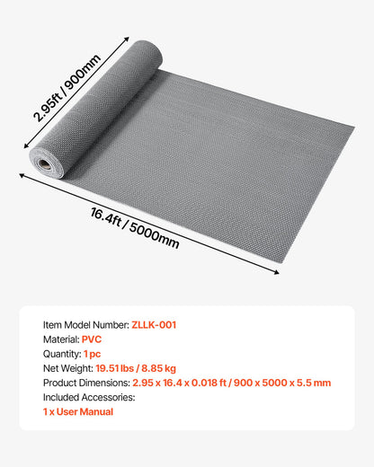 Drainage Mat, 90 x 500 cm, PVC Non Slip Commercial Floor Mat, Wet Area Water Drain Splash Matting Hollow Doormat Roll, for Outdoor Indoor Restaurant Swimming Pool Patio Bathroom Washroom, Gray