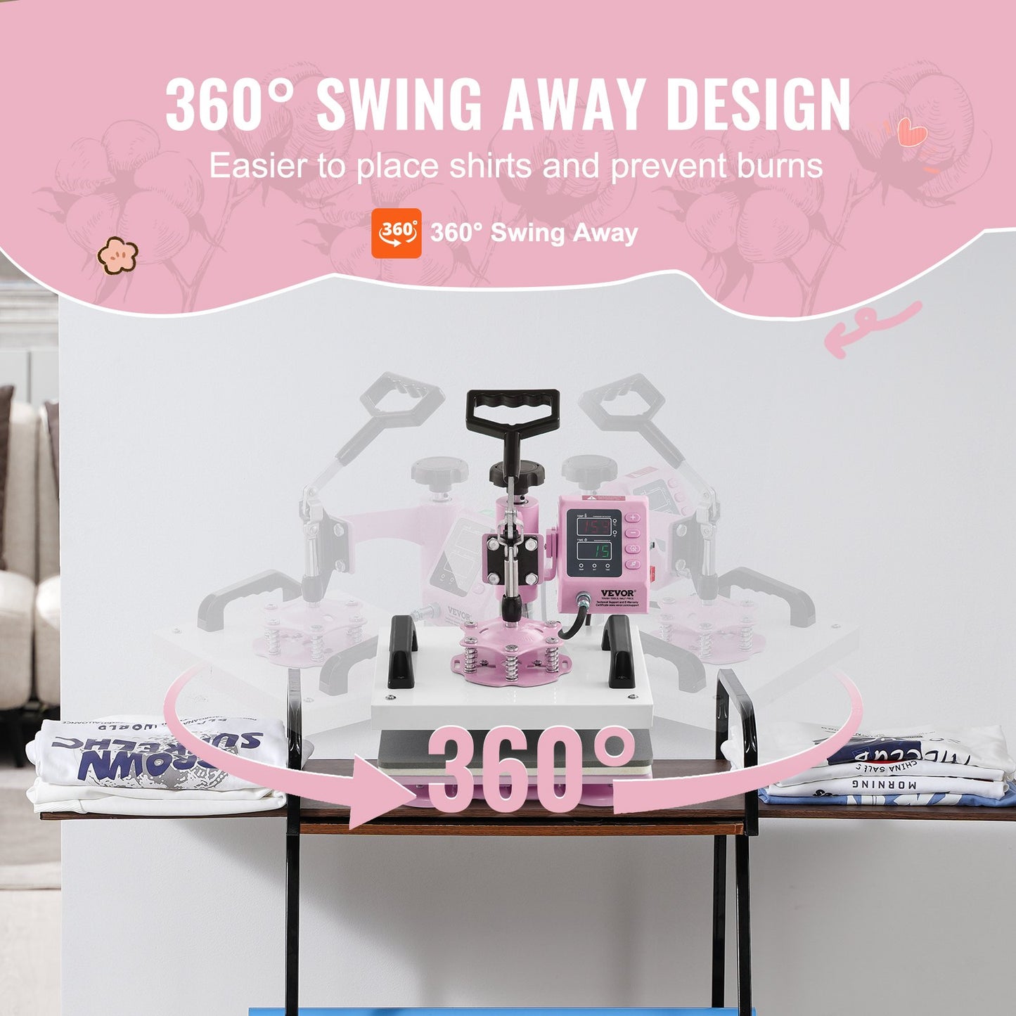 VEVOR Heat Press Machine 12x10in Heat Transfer Machine for T-Shirts Press Pink