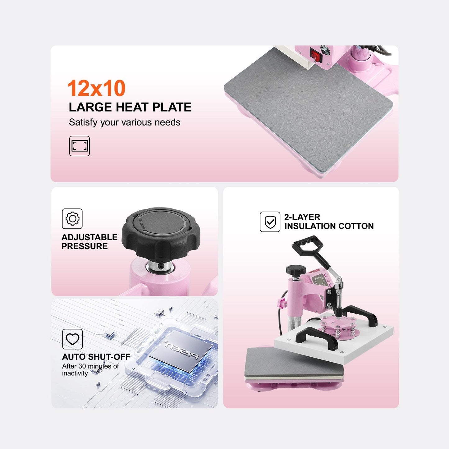 Pink 300 x 250 mm Heat Press Machine for T-Shirts with 360° Swing Arm