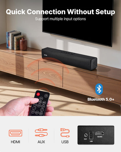 Sound Bar for Smart TV, 2.0 Channel, 450 mm Compact Soundbar TV Speakers for Projector, Bluetooth AUX Connection, Remote Control, Easy Setup, 80W Surround Sound System for PC Home Theater Audio