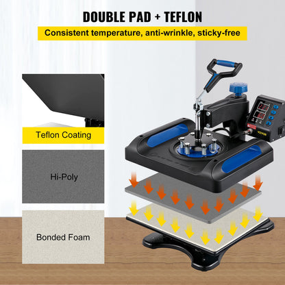 VEVOR Heat Press Machine Sublimation Heat Transfer Machine 12"x15"for T-shirt