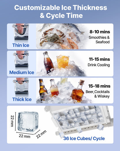 Commercial Ice Maker Machine, 45 kg/24h with 14 kg Storage Capacity, Built-in/Freestanding/Under Counter, Stainless Steel Ice Maker with LED Display & Self-Cleaning, for Home Bar Restaurant