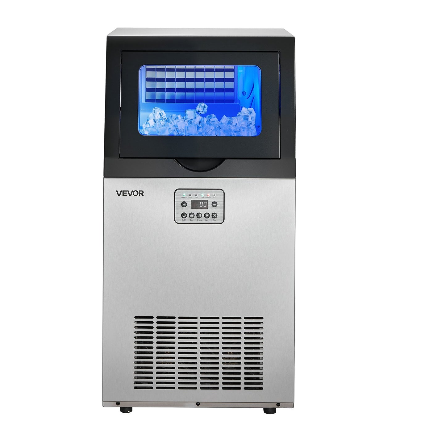 Commercial Ice Maker Machine, 45 kg/24h with 14 kg Storage Capacity, Built-in/Freestanding/Under Counter, Stainless Steel Ice Maker with LED Display & Self-Cleaning, for Home Bar Restaurant