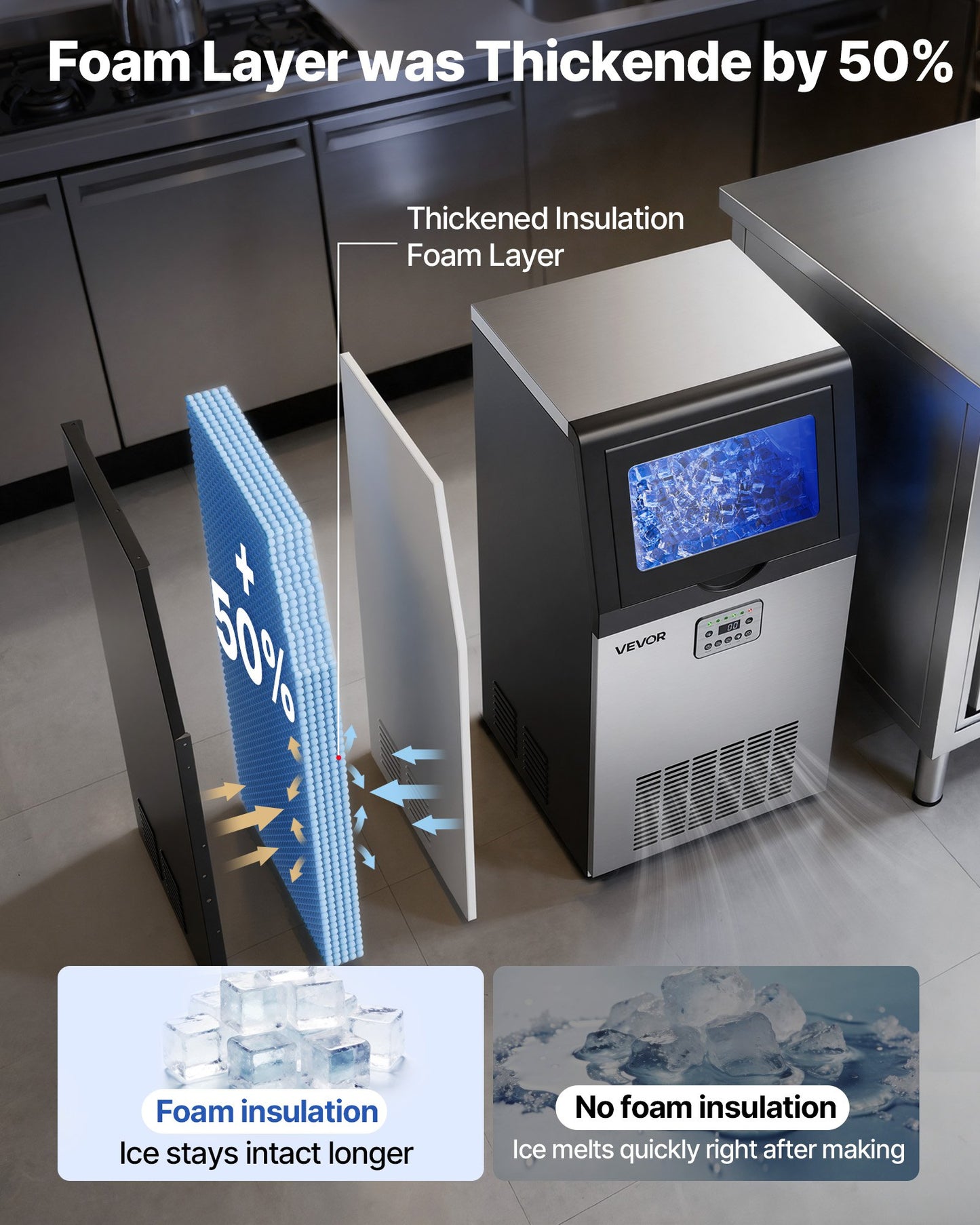 Commercial Ice Maker Machine, 54 kg/24h with 14 kg Storage Capacity, Built-in/Freestanding/Under Counter, Stainless Steel Ice Maker with LED Display & Self-Cleaning, for Home Bar Restaurant
