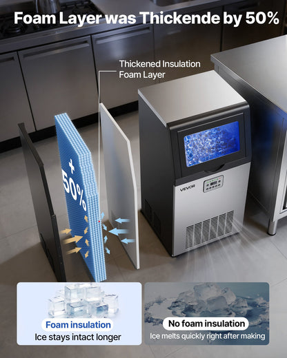 Commercial Ice Maker Machine, 54 kg/24h with 14 kg Storage Capacity, Built-in/Freestanding/Under Counter, Stainless Steel Ice Maker with LED Display & Self-Cleaning, for Home Bar Restaurant