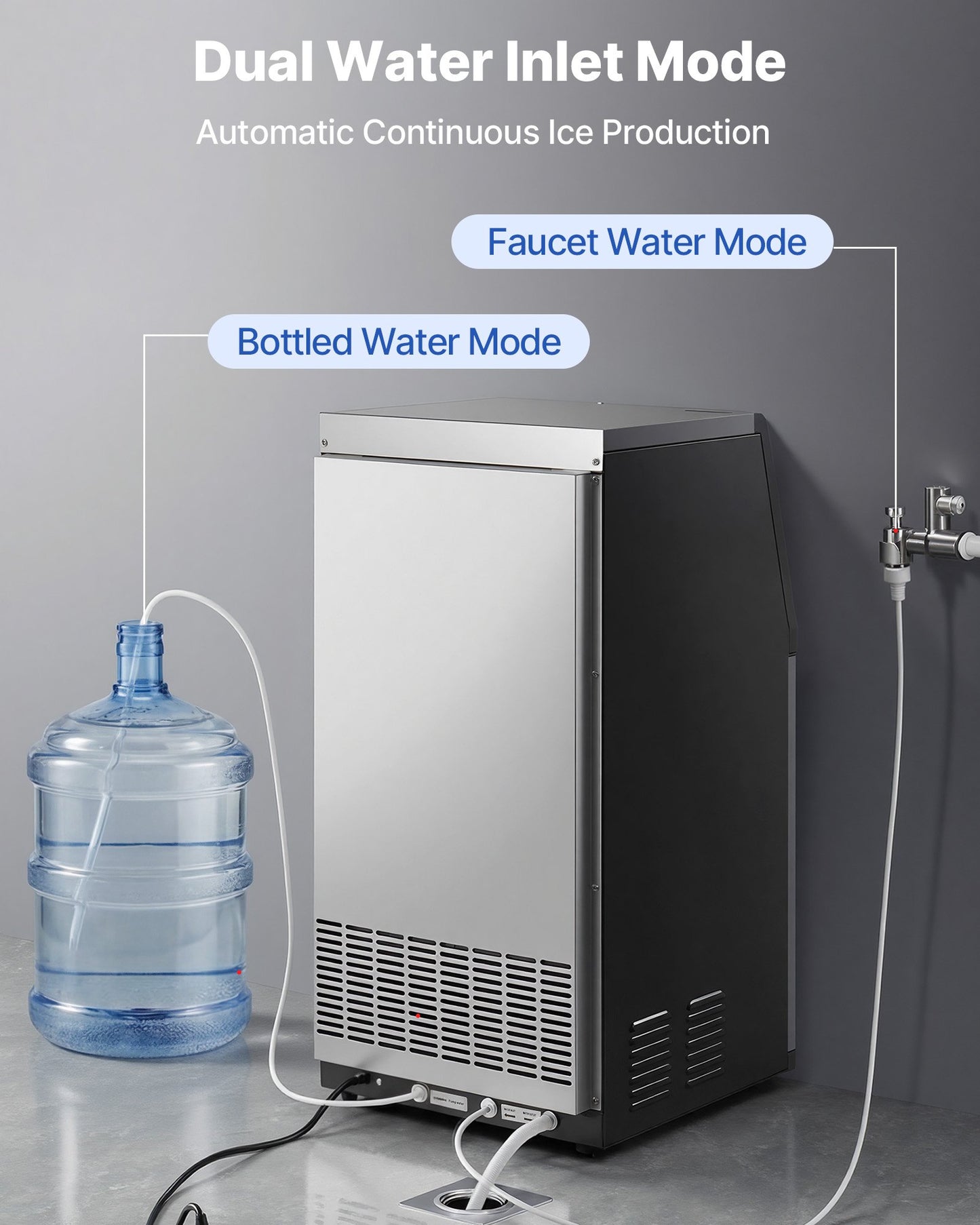 Commercial Ice Maker Machine, 54 kg/24h with 14 kg Storage Capacity, Built-in/Freestanding/Under Counter, Stainless Steel Ice Maker with LED Display & Self-Cleaning, for Home Bar Restaurant