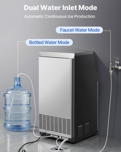 Commercial Ice Maker Machine, 54 kg/24h with 14 kg Storage Capacity, Built-in/Freestanding/Under Counter, Stainless Steel Ice Maker with LED Display & Self-Cleaning, for Home Bar Restaurant