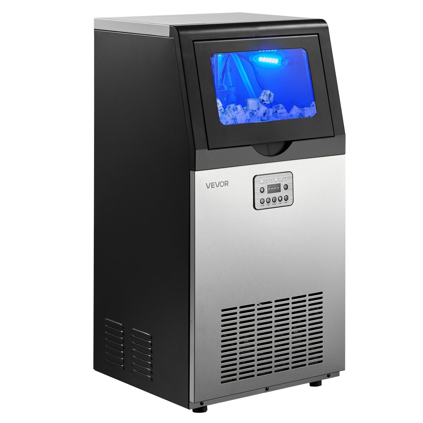 Commercial Ice Maker Machine, 54 kg/24h with 14 kg Storage Capacity, Built-in/Freestanding/Under Counter, Stainless Steel Ice Maker with LED Display & Self-Cleaning, for Home Bar Restaurant