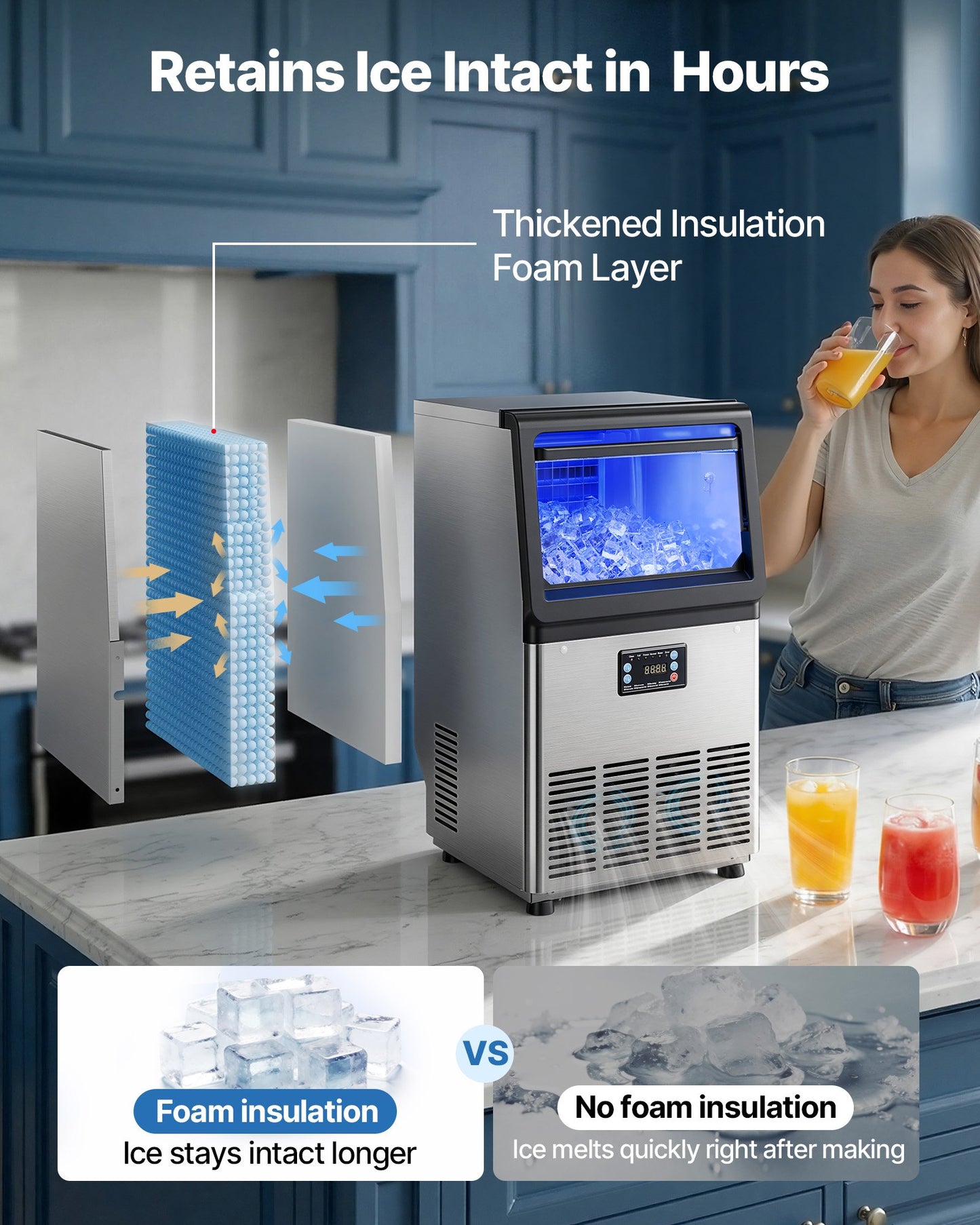 Commercial Ice Maker Machine, 36 kg/24h with 6 kg Storage Capacity, Countertop/Freestanding/Under Counter, Stainless Steel Ice Maker with LED Display & Self-Cleaning, for Home Bar Restaurant
