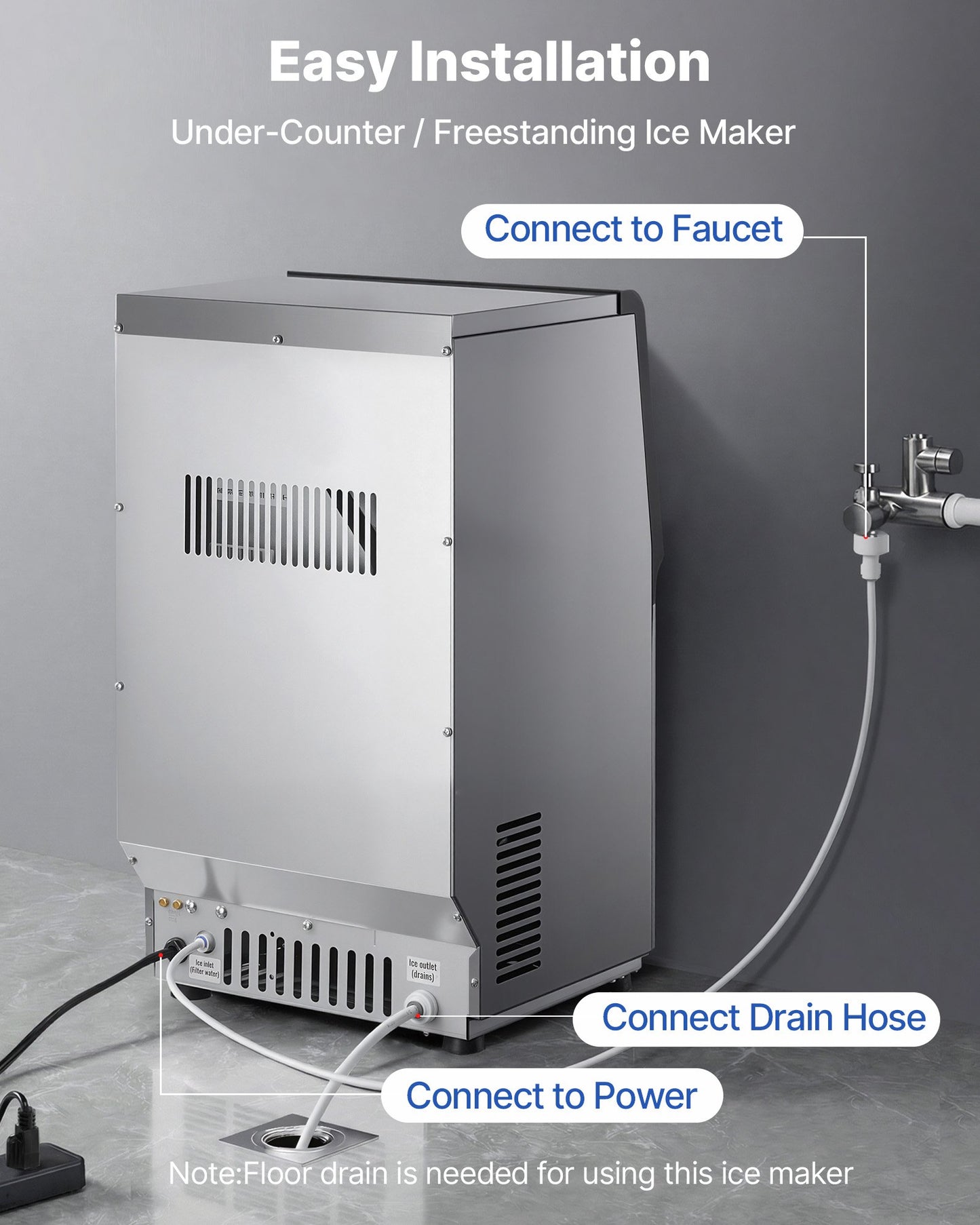 Commercial Ice Maker Machine, 36 kg/24h with 6 kg Storage Capacity, Countertop/Freestanding/Under Counter, Stainless Steel Ice Maker with LED Display & Self-Cleaning, for Home Bar Restaurant