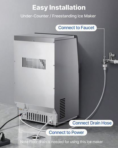 Commercial Ice Maker Machine, 36 kg/24h with 6 kg Storage Capacity, Countertop/Freestanding/Under Counter, Stainless Steel Ice Maker with LED Display & Self-Cleaning, for Home Bar Restaurant