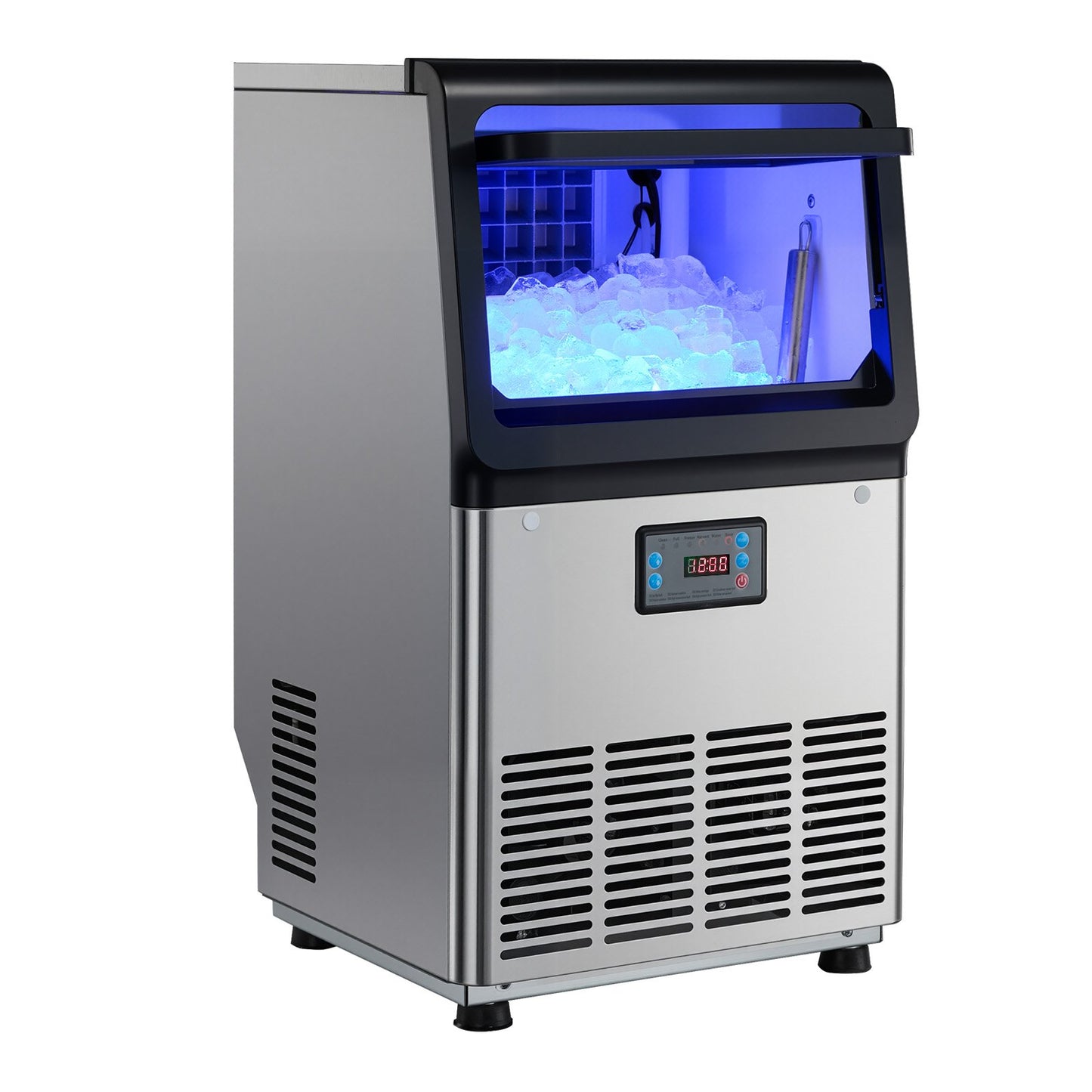 Commercial Ice Maker Machine, 36 kg/24h with 6 kg Storage Capacity, Countertop/Freestanding/Under Counter, Stainless Steel Ice Maker with LED Display & Self-Cleaning, for Home Bar Restaurant