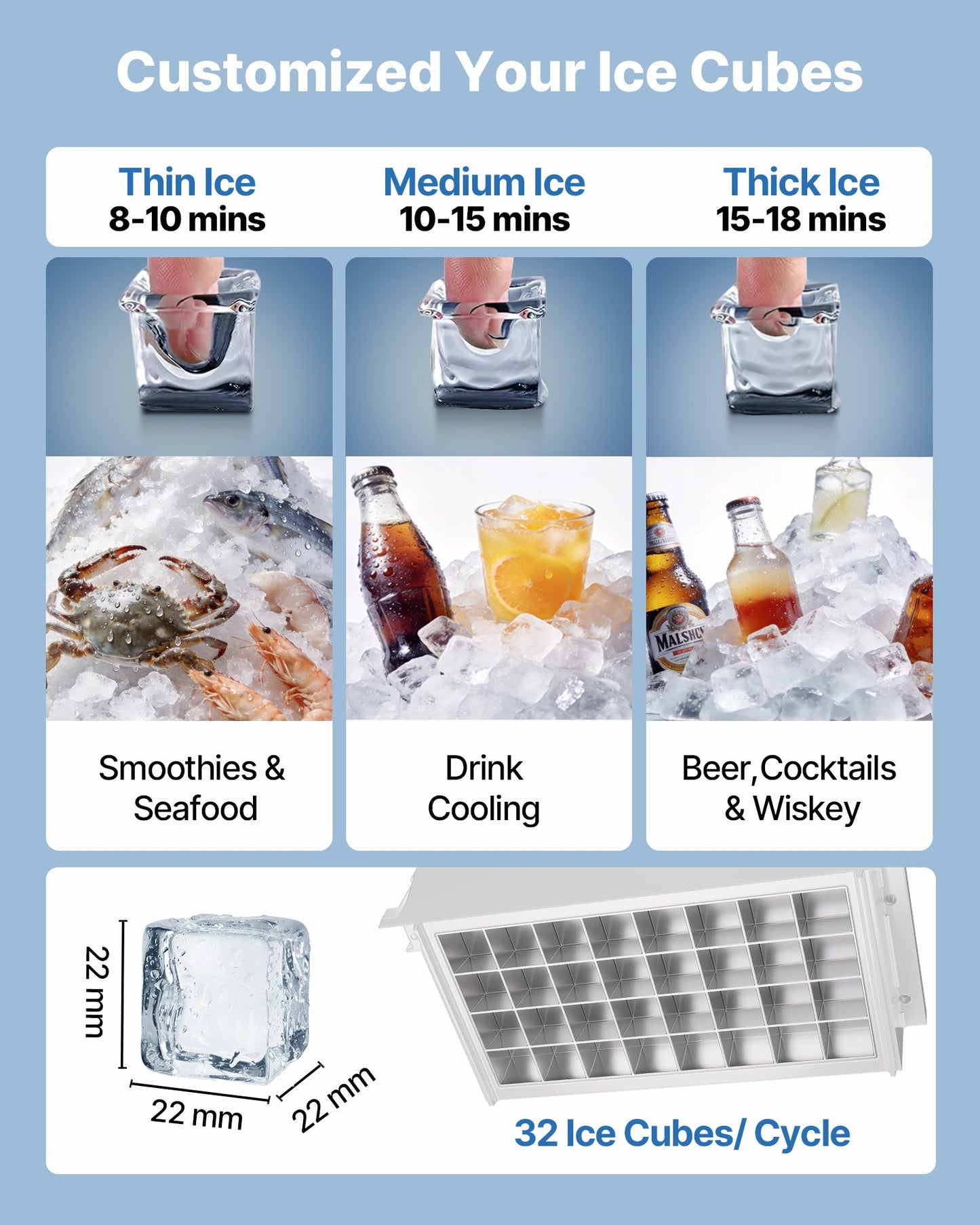 Commercial Ice Maker Machine, 41 kg/24h with 6 kg Storage Capacity, Countertop/Freestanding/Under Counter, Stainless Steel Ice Maker with LED Display & Self-Cleaning, for Home Bar Restaurant