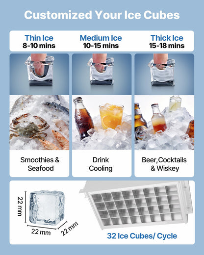 Commercial Ice Maker Machine, 41 kg/24h with 6 kg Storage Capacity, Countertop/Freestanding/Under Counter, Stainless Steel Ice Maker with LED Display & Self-Cleaning, for Home Bar Restaurant