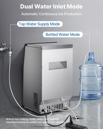 Commercial Ice Maker Machine, 41 kg/24h with 6 kg Storage Capacity, Countertop/Freestanding/Under Counter, Stainless Steel Ice Maker with LED Display & Self-Cleaning, for Home Bar Restaurant