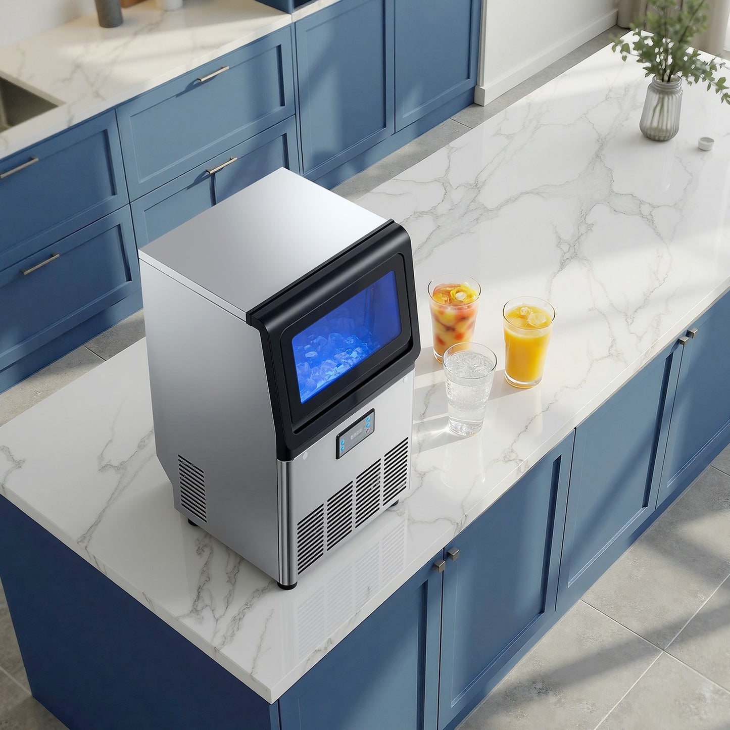 Commercial Ice Maker Machine, 41 kg/24h with 6 kg Storage Capacity, Countertop/Freestanding/Under Counter, Stainless Steel Ice Maker with LED Display & Self-Cleaning, for Home Bar Restaurant