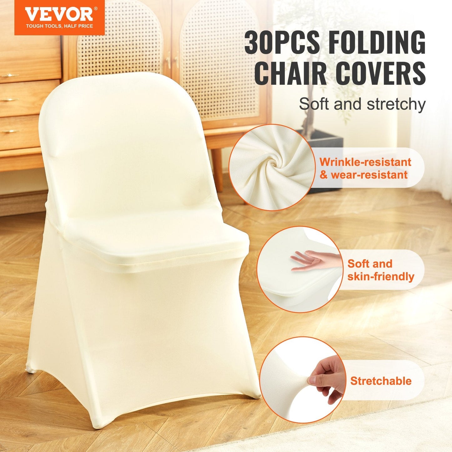 Ivory White Universal Spandex Chair Covers - 30 Pack for Events and Dining