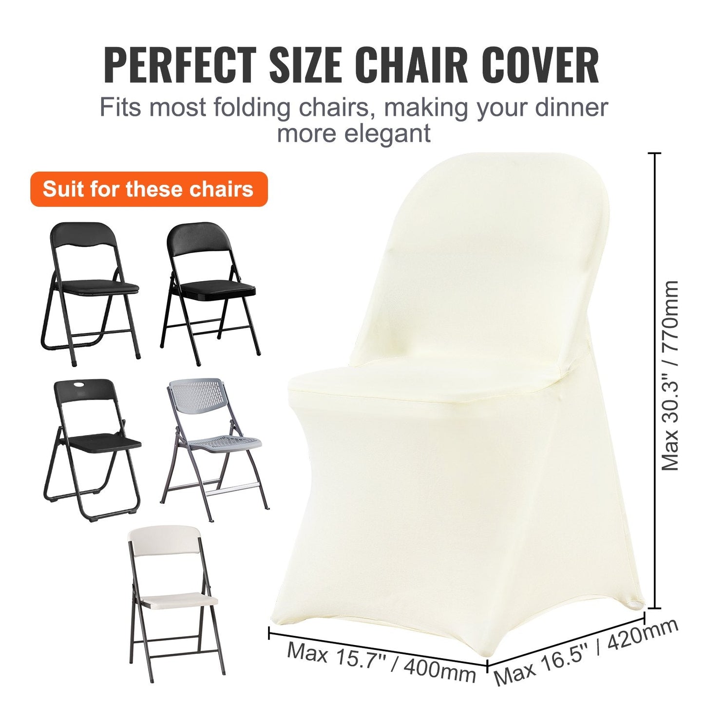 Ivory White Universal Spandex Chair Covers - 30 Pack for Events and Dining