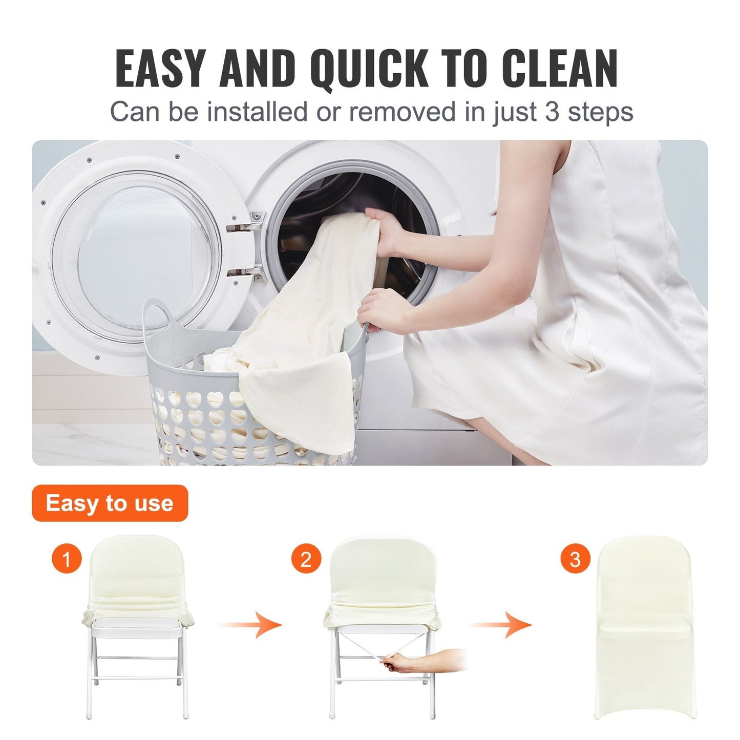 Ivory White Universal Spandex Chair Covers - 30 Pack for Events and Dining