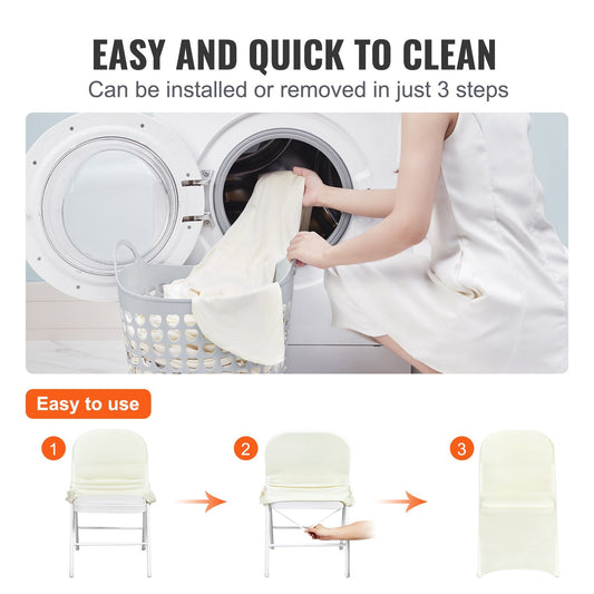 Ivory White Stretch Spandex Chair Covers, Universal Fit for Events, 50PCS