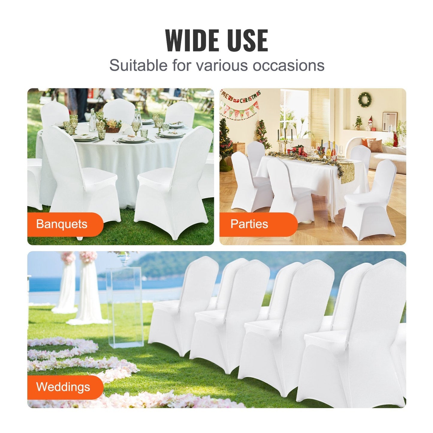 Universal White Spandex Chair Covers - 12PCS, Fits 0.56x0.45x0.94m Chairs