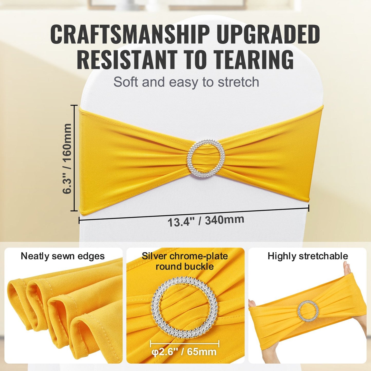 Golden Yellow Spandex Chair Sashes with Buckle - 100 PCS for Events
