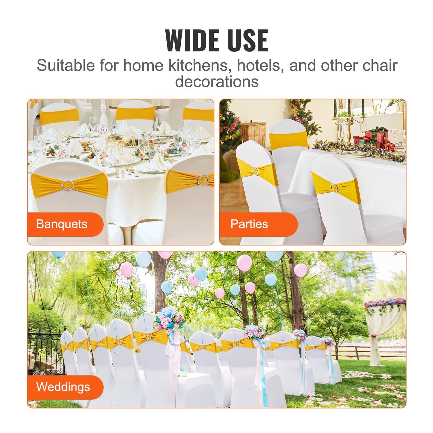 Golden Yellow Spandex Chair Sashes with Buckle - 100 PCS for Events