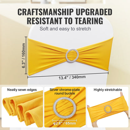 Golden Yellow Spandex Chair Sashes with Buckle for Events, 50 PCS