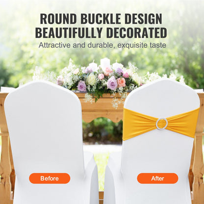 Golden Yellow Spandex Chair Sashes with Buckle for Events, 50 PCS