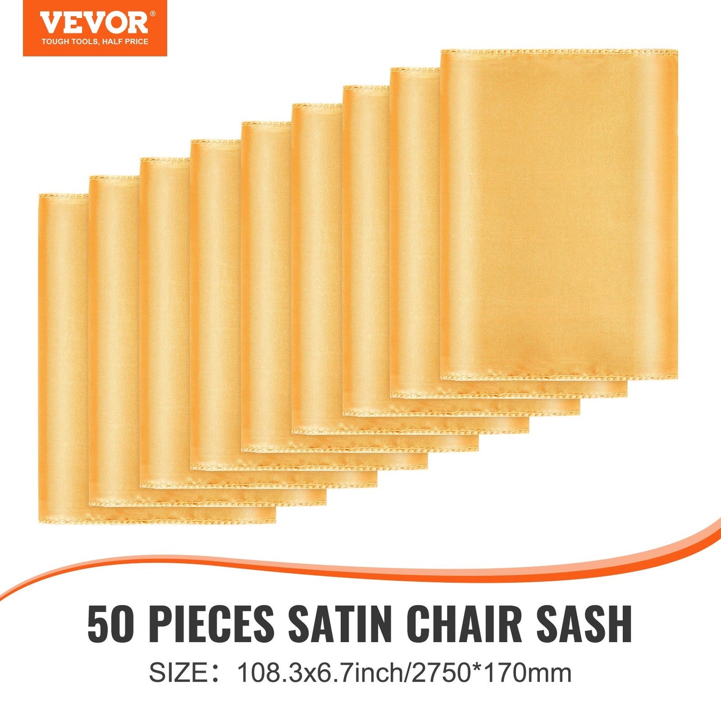 Gold Elastic Spandex Chair Bands for Weddings & Parties, 50 Pack, 2750x170 mm