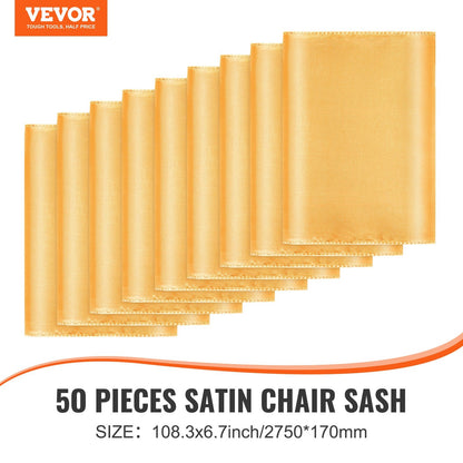 Gold Elastic Spandex Chair Bands for Weddings & Parties, 50 Pack, 2750x170 mm