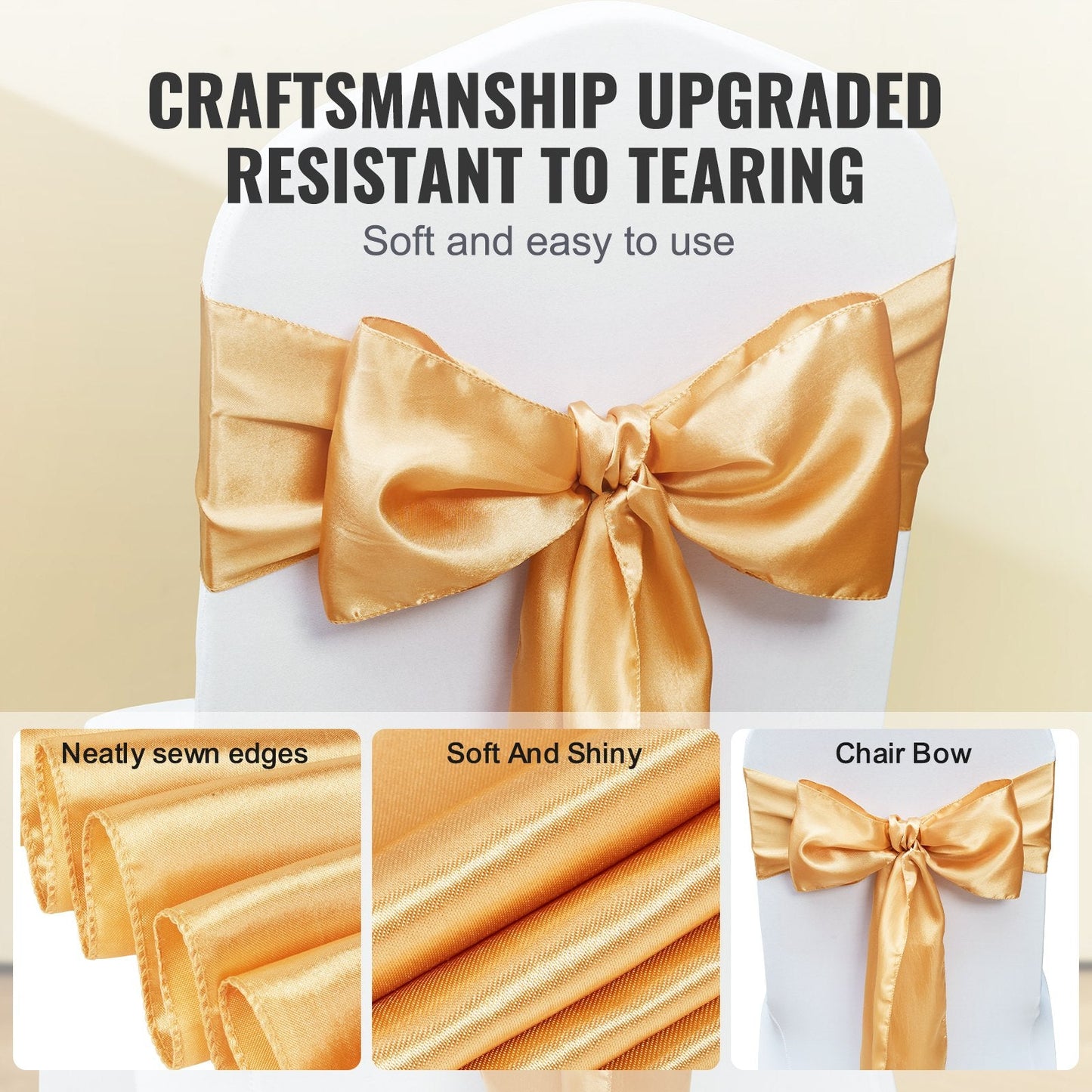 Gold Elastic Spandex Chair Bands for Weddings & Parties, 50 Pack, 2750x170 mm