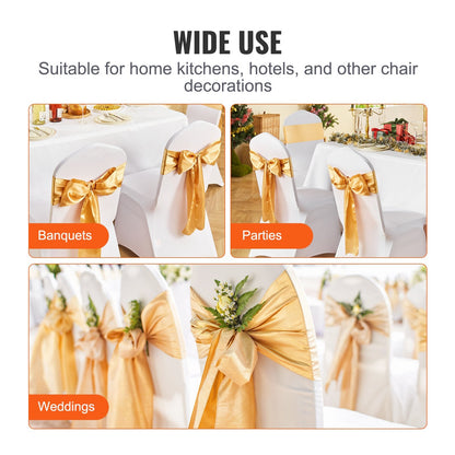 Gold Elastic Spandex Chair Bands for Weddings & Parties, 50 Pack, 2750x170 mm