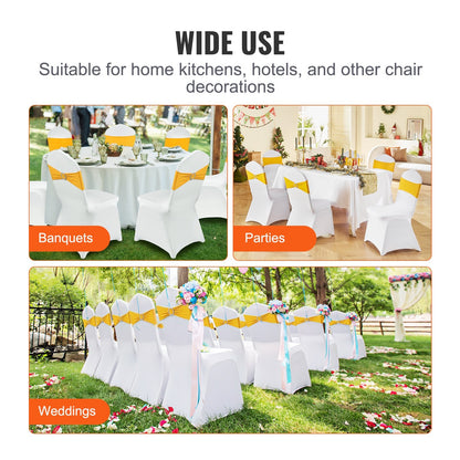 Universal Stretch Spandex Chair Covers with Sashes for Events, Gold & White, 30 Set