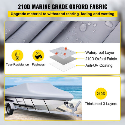 VEVOR Waterproof Boat Cover, 16'-18.5' Trailerable Boat Cover, Beam Width up to