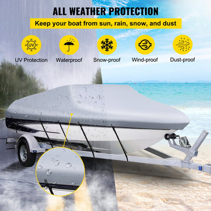 VEVOR Waterproof Boat Cover, 16'-18.5' Trailerable Boat Cover, Beam Width up to