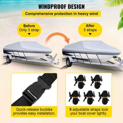 VEVOR Waterproof Boat Cover, 16'-18.5' Trailerable Boat Cover, Beam Width up to