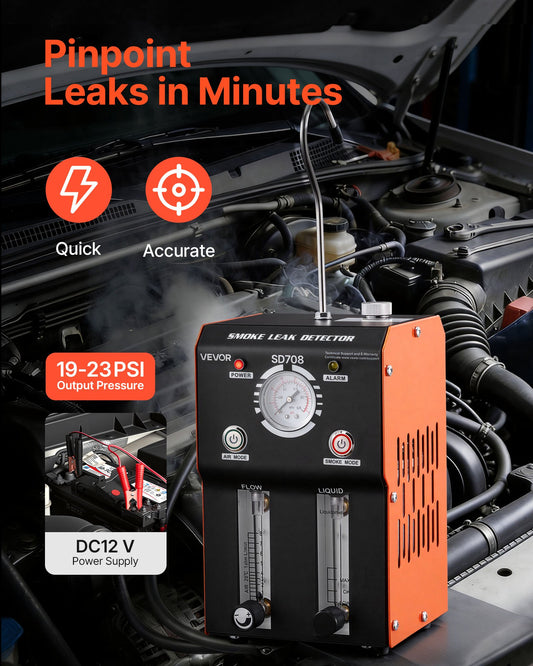 Automotive Smoke Machine Leak Detector, DC 12V EVAP Vacuum Diagnostic Tester with Built-in Air Pump, Pressure Gauge, Flow Meter, Oil Level Gauge, 2-Mode for Cars, Motorcycles, Trucks, Boats, ATV