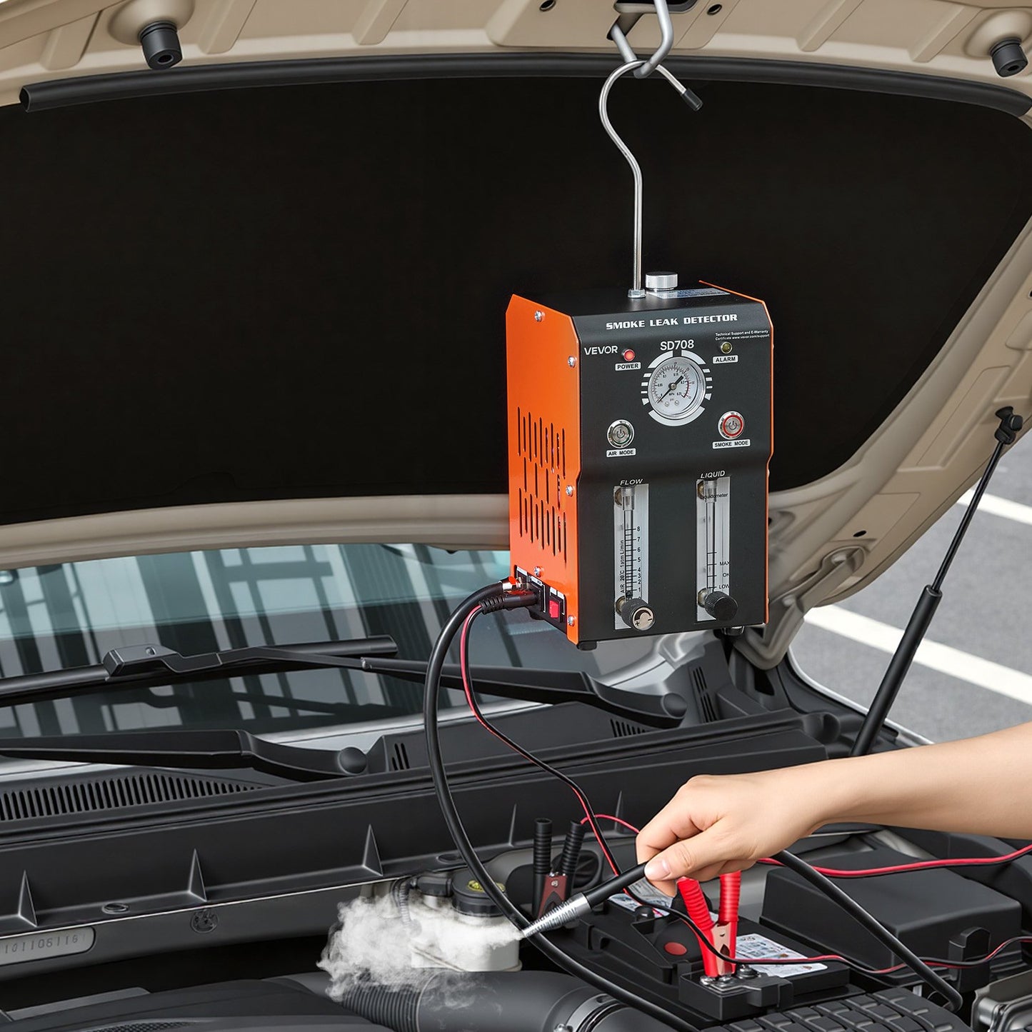 Automotive Smoke Machine Leak Detector, DC 12V EVAP Vacuum Diagnostic Tester with Built-in Air Pump, Pressure Gauge, Flow Meter, Oil Level Gauge, 2-Mode for Cars, Motorcycles, Trucks, Boats, ATV