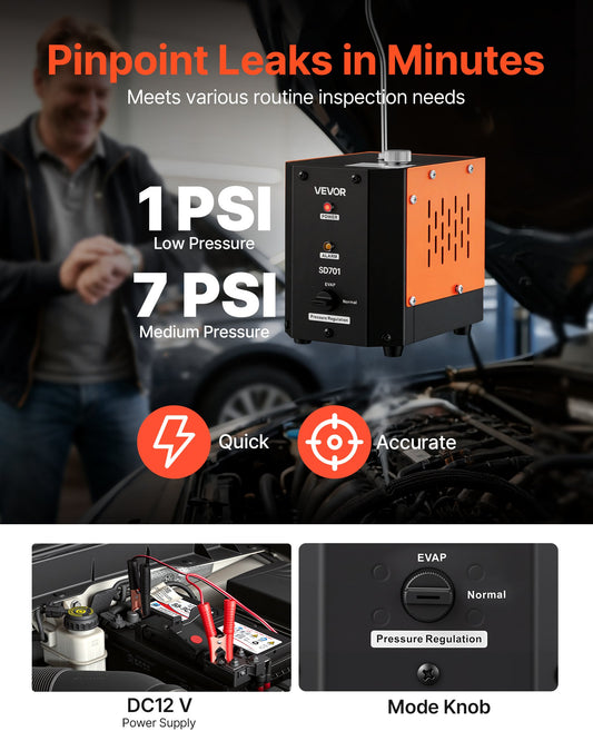 Automotive Smoke Machine Leak Detector, DC 12V EVAP Vacuum Diagnostic Tester with Built-in Air Pump, Adjustable Pressure, Vacuum Pipeline Fuel Diagnostic Detector for Cars, Motorcycles, Boats