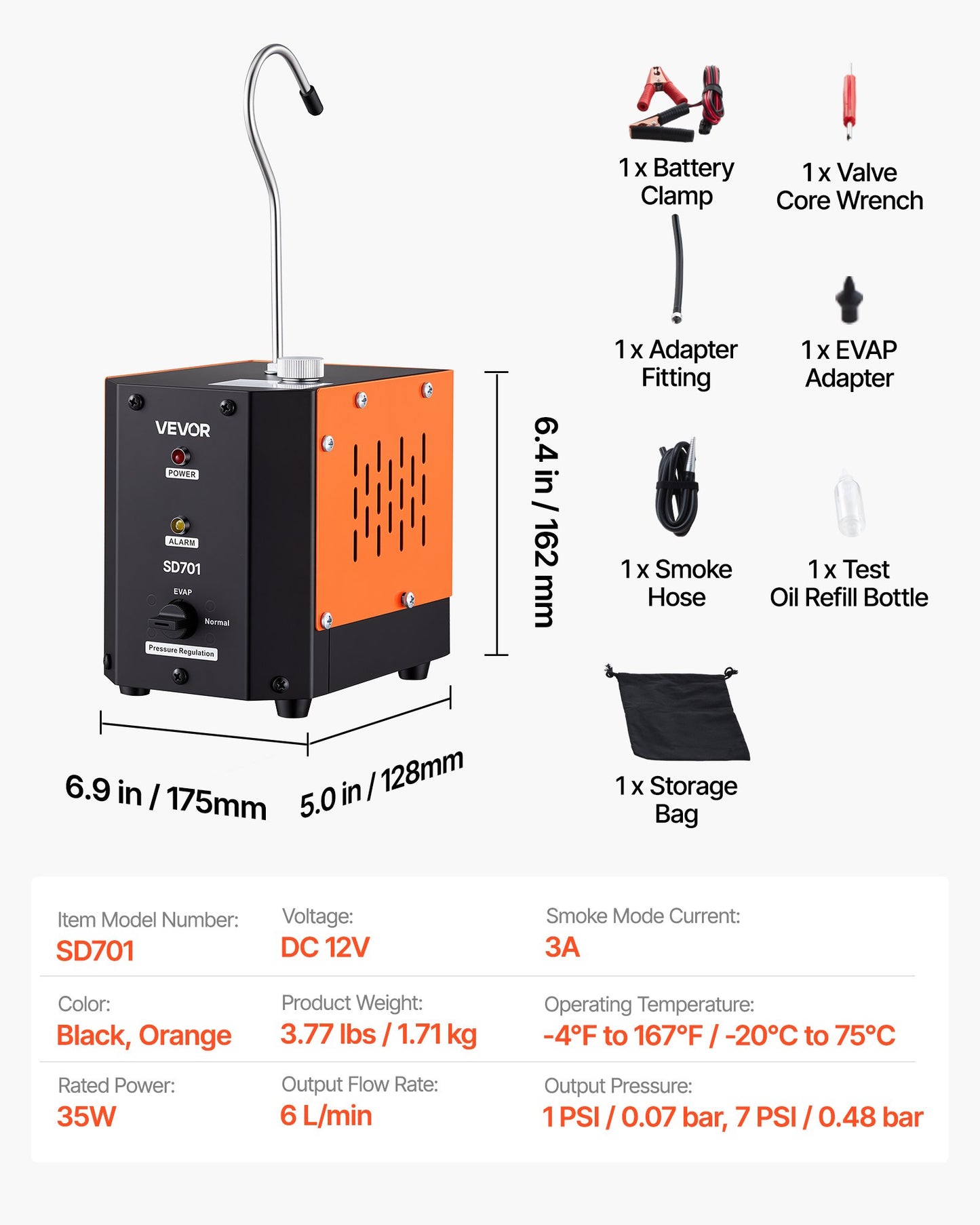 Automotive Smoke Machine Leak Detector, DC 12V EVAP Vacuum Diagnostic Tester with Built-in Air Pump, Adjustable Pressure, Vacuum Pipeline Fuel Diagnostic Detector for Cars, Motorcycles, Boats