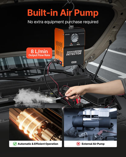 Automotive Smoke Machine Leak Detector, DC 12V EVAP Vacuum Diagnostic Tester with Built-in Air Pump & Pressure Gauge, 2-Mode Pipeline Fuel Detector for Cars, Motorcycles, Trucks, Boats, ATVs