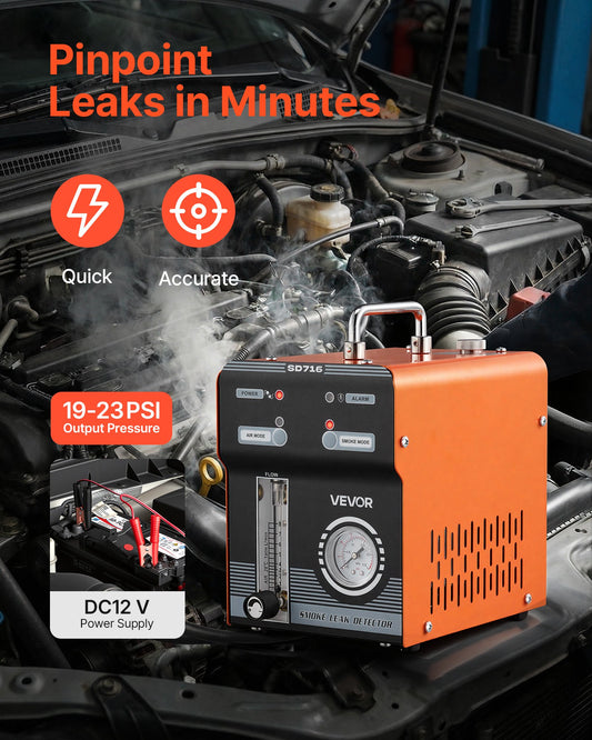 Automotive Smoke Machine Leak Detector, DC 12V EVAP Vacuum Diagnostic Tester with Built-in Air Pump, Pressure Gauge & Flow Meter, Dual-Mode Detector for Cars, Motorcycles, Trucks, Boats, ATVs