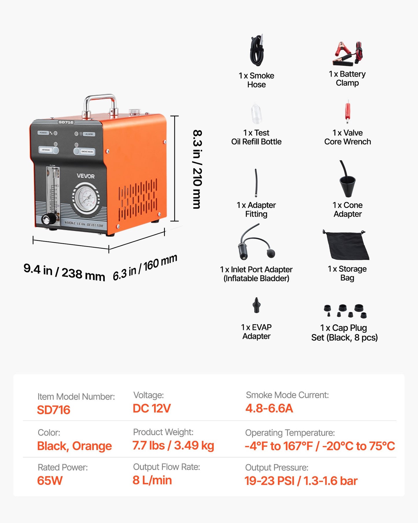 Automotive Smoke Machine Leak Detector, DC 12V EVAP Vacuum Diagnostic Tester with Built-in Air Pump, Pressure Gauge & Flow Meter, Dual-Mode Detector for Cars, Motorcycles, Trucks, Boats, ATVs