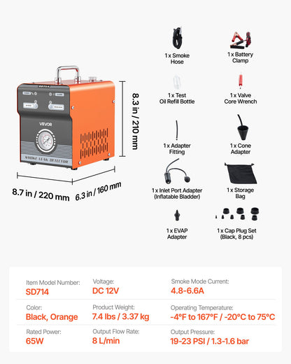 Automotive Smoke Machine Leak Detector, DC 12V EVAP Vacuum Diagnostic Tester with Built-in Air Pump & Pressure Gauge, Dual-Mode Pipeline Fuel Detector for Cars, Motorcycles, Trucks, Boats, ATVs