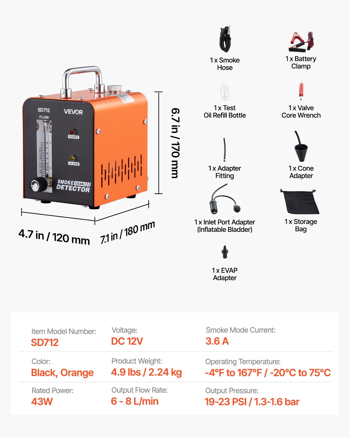 Automotive Smoke Machine Leak Detector, DC 12V EVAP Vacuum Diagnostic Tester with Built-in Air Pump & Flow Meter, 1 PSI Vacuum Pipeline Fuel Diagnostic Detector for Cars, Motorcycles, Trucks