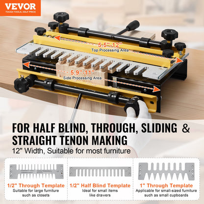 Dovetail Jig, 310 mm Width, Dove Tailing Router Jigs with 4 Router Bits & 6 Templates, Precise Alignment Dove Tail Jig, Mortise and Tenon Woodworking Tools for Furniture & Wood Cabinet Making