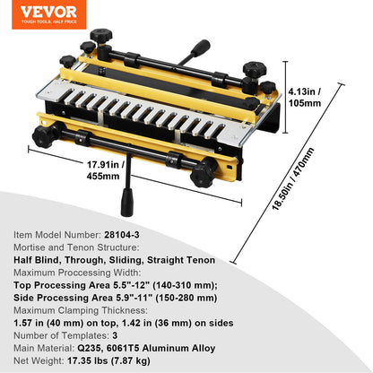 Dovetail Jig, 310 mm Width, Dove Tailing Router Jigs with 4 Router Bits & 6 Templates, Precise Alignment Dove Tail Jig, Mortise and Tenon Woodworking Tools for Furniture & Wood Cabinet Making
